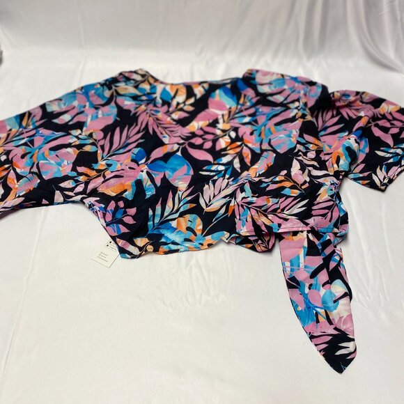 Tropical Open Front Tie-Waist Cover-Up Top - Picture 4 of 4